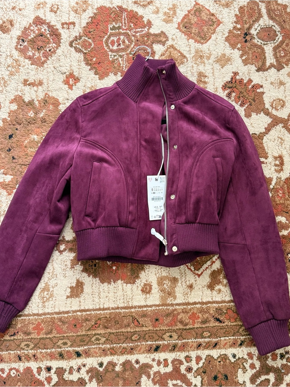 Plum Suede Bomber Jacket - Women's Zip Front